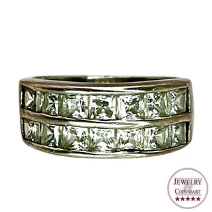 925 Sterling Silver Princess Cubic Zirconia Two Row Ring Size 6.5 Band Classic - Picture 1 of 5