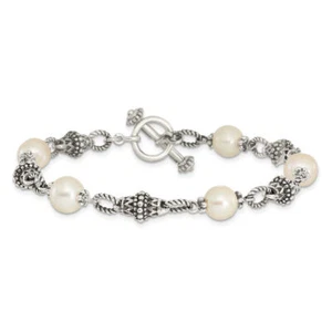 925 Sterling Silver 8mm Freshwater Cultured Pearl Chain Bracelet - Picture 1 of 12