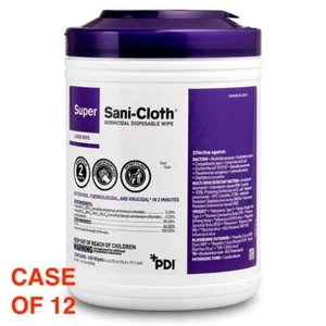 CASE 12 PDI Q55172 Super Sani-Cloth Germicidal Disposable Wipes Large CANISTERS - Picture 1 of 6