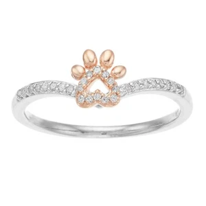 0.18 Ct Round Cut Natural Diamond Paw Print Ring in Two Tone Gold Plated Silver - Picture 1 of 6