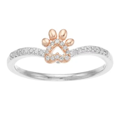 0.18 Ct Round Cut Natural Diamond Paw Print Ring in Two Tone Gold Plated Silver - Image 1 of 4