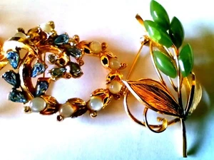 Vintage LOT "SPARKLING BEAUTIES" BRACELET , BROOCHES COLLECTION JADE MOONSTONE - Picture 1 of 18