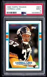 1989 TOPPS TRADED RC #80T CARNELL LAKE - STEELERS - PSA 9 MINT ROOKIE #56468652 - Picture 1 of 2
