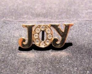 Gold-tone 'Joy' w crystal encrusted 'O' Lapel Pin 3 - Picture 1 of 5