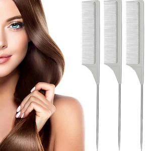 3 Packs Rat Tail Comb Steel Pin Rat Tail Carbon Fiber Heat Resistant Teasing Com - Picture 1 of 7