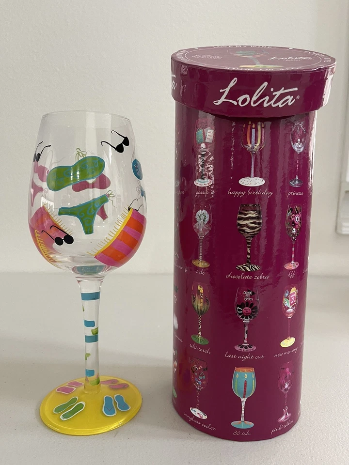 Bikini" Lolita Hand Painted Wine Glass 15oz Recipe on Bottom
