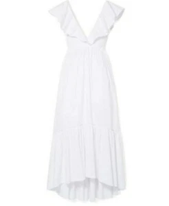 La Ligne Nwt Dress D' e'te' Maxi White Striped Ruffle See Through Bottom Size S - Picture 1 of 8