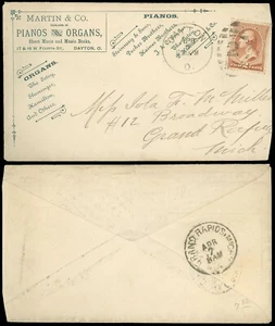 1880s DAYTON OH CDS, MARTIN & CO PIANOS & ORGANS Advert Cover, Steinway etc #210 - Picture 1 of 1