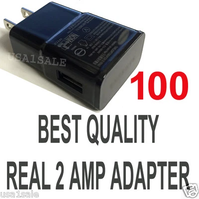 LOT 100 x2A AC BLACK Wall Power Charger Adapter for Samsung  S5 S4 S3 S2 Note II - Image 1 of 2