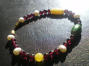 Armband "Goa" aus Granat, Zuchtperlen und Murano Sparren!! Good Vibes!! - Bild 1 von 1
