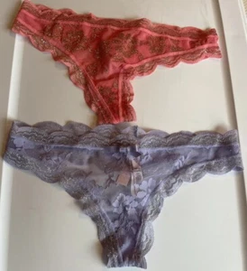 Victoria's Secret MEDIUM *DREAM ANGELS* LACE THONG PANTY Lilac Pink Gold NEW NWT - Picture 1 of 11