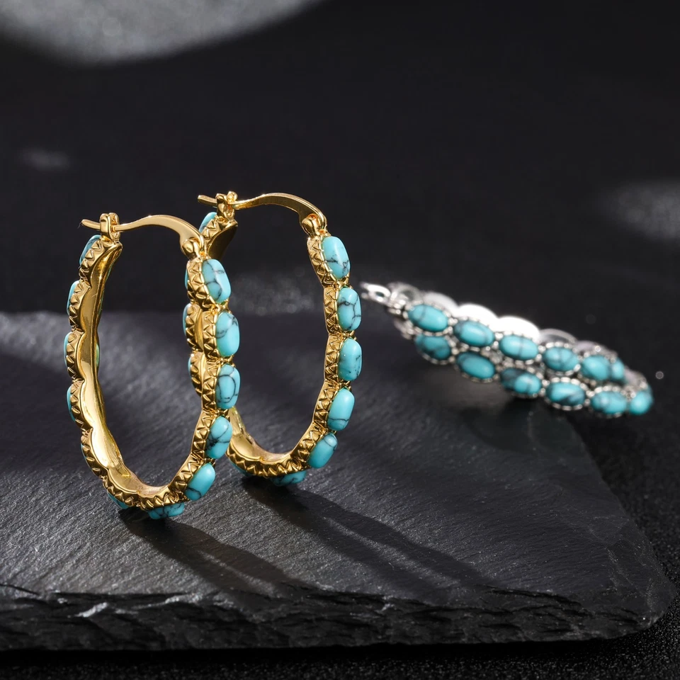 Pendientes de aro turquesa de plata de ley 925 hechos a mano joyería regalo para ella Foto 1 de 4