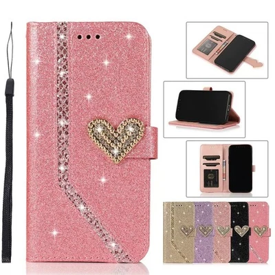 Funda tipo billetera tipo tarjeta abatible de cuero brillante para Samsung Galaxy S25 S24 S23 S22 S21 S20S9 Foto 1 de 4