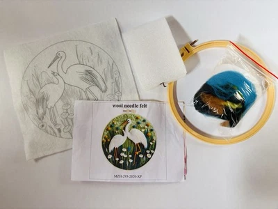 Bird Wool Needle Felting Painting White Crane Animal DIY - Image 1 of 4
