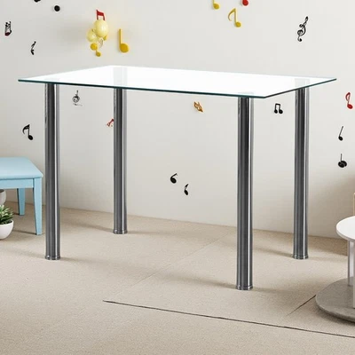 Mesa de comedor de vidrio templado - Encuadernación de borde transparente, 4 plazas y patas de mesa redonda Foto 1 de 4