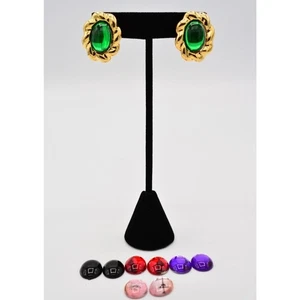 Orecchini Vintage Gelatina Cabochon Post Intercambiabili Multicolore Ovali NOS Anni 80 - Foto 1 di 12