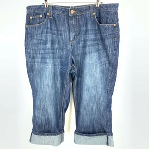 Merona blue denim multi pocket women's plus size cuffed leg crop jeans 20W - Picture 1 of 6