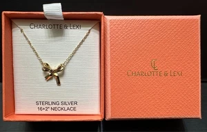 Charlotte & Lexi Arco Colgante Collar Oro Plata de Ley 925 16+2” NUEVO - Imagen 1 de 3