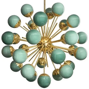 Murano Stil Sputnik Kronleuchter, Mid Century Messing Grün Glas Deckenleuchte... - Picture 1 of 7