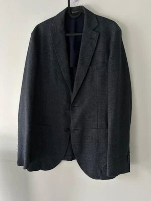 Blazer Massimo Dutti para hombre tela italiana azul marino oscuro mezcla de lana lino talla 48 regular Foto 1 de 4