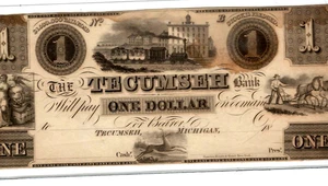 $1  (TECUMSEH BANK) 1800'S $1 "MICHIGAN" (BEAUTIFUL) UNCIRCULATED!! NICE!!!! - Picture 1 of 3