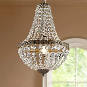 French Empire Antique Silver Finish Farmhouse Crystal Pendant Chandelier Ligh... - Picture 1 of 7