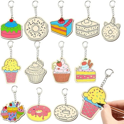 36 un. Llaveros de madera para postre pastel bebida encanto llavero colgante mochila decoración Foto 1 de 4