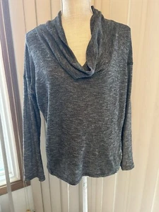 Olivia Moon Large Semi Sheer Cowl Neck Sleeve Sweater Tunic Top Sexy Black Gray - Picture 1 of 7