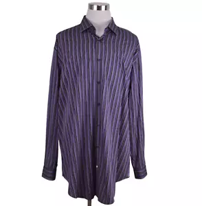 Robert Graham Mens Shirt 19 Tall 38/39 Purple Grey Black Striped 100% Cotton - Picture 1 of 10