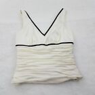 Adrianna Papell Top 2P Satin White Cropped Evening Tank Ruched Satin V-neck