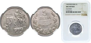 Bulgaria 1943 5 Leva Nickel clad steel NGC UNC - Picture 1 of 1