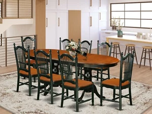 9pc Plainville oval double pedestal dining table + 8 Dover chairs cherry black - Picture 1 of 12