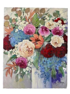 Pintura Bodegón Ramo Floral EVA SZORC Original Óleo Sobre Lienzo 16" x 20" - Imagen 1 de 7