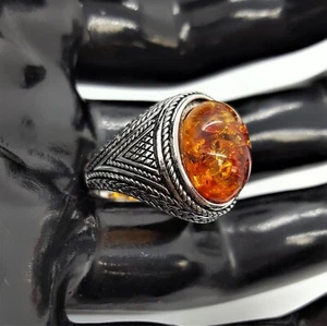 Moda Anillo Sello Acero Inoxidable 8mm Naranja Ónix Piedra Hombres/Mujeres Talla 6-13 #60 - Imagen 1 de 7