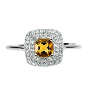 925 Sterling Silver Ring Cushion Citrine 5mm Simulated Cz Gemstone Jewelry 9.5 - Picture 1 of 10