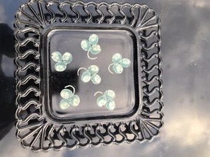 Vtg Westmoreland Squ Black Elegant Glass 8 3/8" Plate W/ US POSTAGE In Clovers - Picture 1 of 5