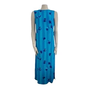 Maxivestido mujer viscosa Y2K S 36 azul turquesa estampado floral aberturas laterales - Imagen 1 de 6