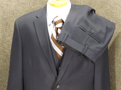 Caravelli  Suit Mens 44R Pants 40x26 Navy Soild 3 Piece Suit Vest 2 Button - Image 1 of 4