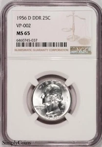 1956-D DDR VP-002 Washington Silver Quarter NGC MS65 DDR-001 #1 #745-037 - Picture 1 of 12
