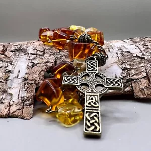 Handmade in Scotland Rosary Beads Anglican Protestant Celtic Knot Amber Glass - Picture 1 of 9