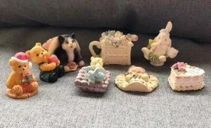 Vintage Teddies, Cat, Bunny & More, Enesco Mini Figurines, Lot Of 8 - Picture 1 of 15