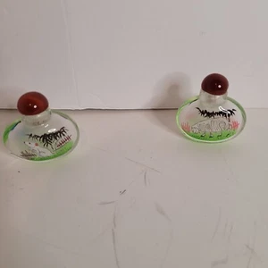2 alte chinesische Glasur Innenmalerei 2" Landschaft Tier Schnupftabakflasche - Bild 1 von 7