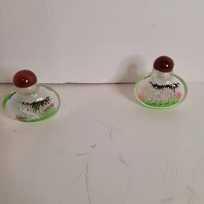 Antiguo Esmalte Chino Pintura Interior 2" Paisaje Animal Botella Tabaco Lote 2 Piezas  Foto 1 de 4