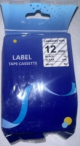 Label Tape Cassette - Laminated 12mm - Black on Clear tape - AMe-131 8m - New - Picture 1 of 1