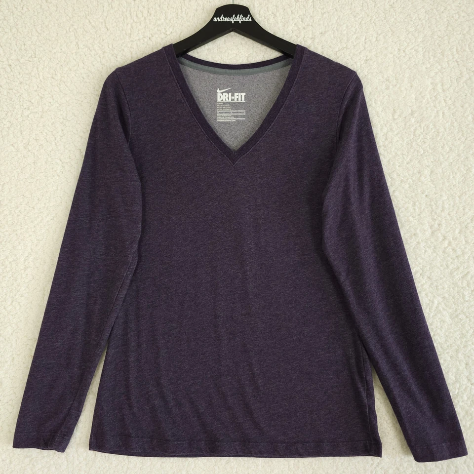 Nike Shirt Womens Medium Purple Slim Fit V Neck Long Sleeve Dri Fit Training Gym - Image 1 of 4