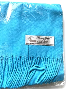 Bufanda de cachemir turquesa Rong Jia 3" flecos Mongolia 11" ancho 68" largo NUEVA ~ suave~ - Imagen 1 de 3
