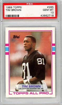Tarjeta de fútbol americano Topps 1989 Tim Brown #265 novato radiocontrol PSA 10 gemas como nueva Foto 1 de 2