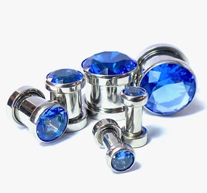 PAIR Large Gem Screw Fit Tunnels Plugs Gauges Earlets Piercing Body Jewelry - Picture 1 of 18