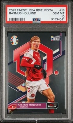RASMUS HOJLUND * PSA 10 *POP 3* 2023 TOPPS FINEST ROAD EURO '24 DENMARK DEBUT 18 - Image 1 of 4