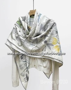 Sallys 80% Cashmere & 20% Silk Wrap Scarf Flowers Animal Print Square Shawl 53" - Picture 1 of 28